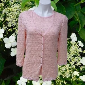 ST. JOHN Lace Crochet Cardigan Tank Set Spring Pink Women's Sz M Vintage EUC